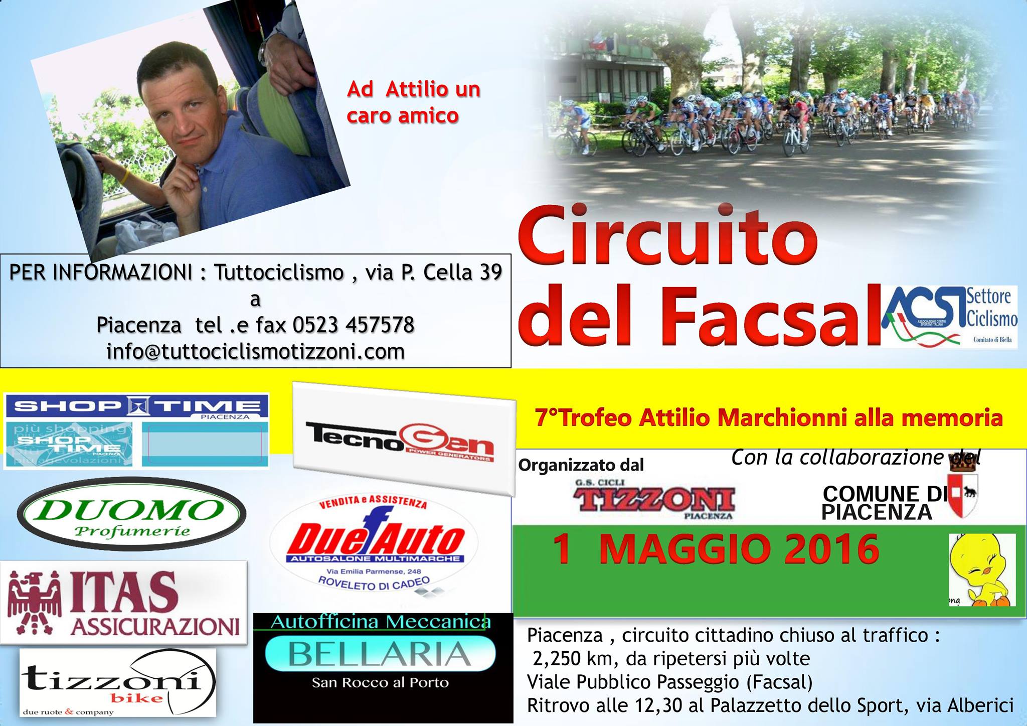 “Circuito del Facsal” domenica 1° maggio, le limitazioni al traffico a Piacenza