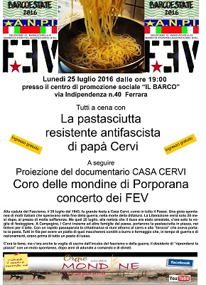“Pastasciutta resistente”, la serata dell’Anpi chiude la festa del quartiere Barco Pastasciutta resistente - Barco Estate 2016