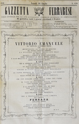 In mostra memorie del 1866: ‘I 20 giorni di Ferrara capitale’ gazzetta-ferrarese-1866