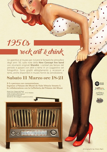 Locandina della festa 201c1950s - Rock- Art - Drink201d ai Musei Civici