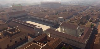 030 Ricostruzione virtuale di Mutina- Foro e anfiteatro sullo sfondo. A cura di Altair4