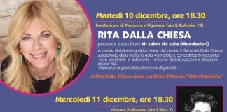 “Oltre Pulcheria”, rinviato all’inizio del 2020 l’incontro con Rita Dalla Chiesa