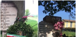 Due corone di alloro sottratte da cippi ai partigiani al Quartiere 3 di Modena