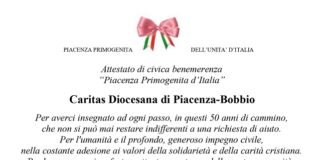Alla Caritas Diocesana la benemerenza civica “Piacenza Primogenita d’Italia”