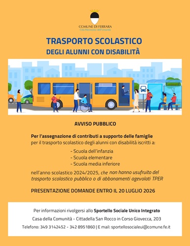 Trasporto scolastico per alunni con disabilità, ultima settimana per richiedere il contributo comunale